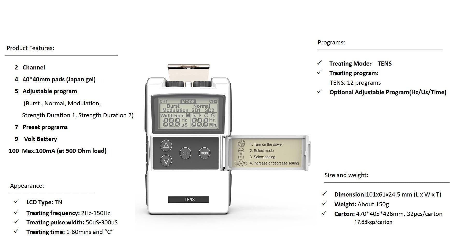 CE Certified TENS EMS Physiotherapy Instrument